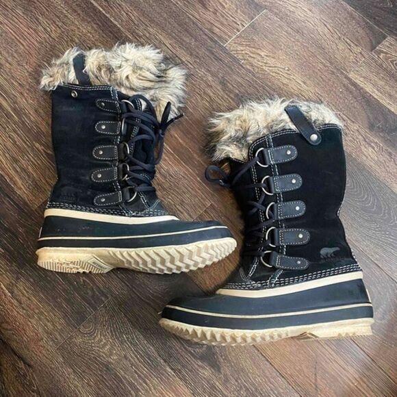 Sorel Black Womens Joan Of Arctic Waterproof Fur Lined Lace Up Winter Snow Boots - Picture 1 of 5